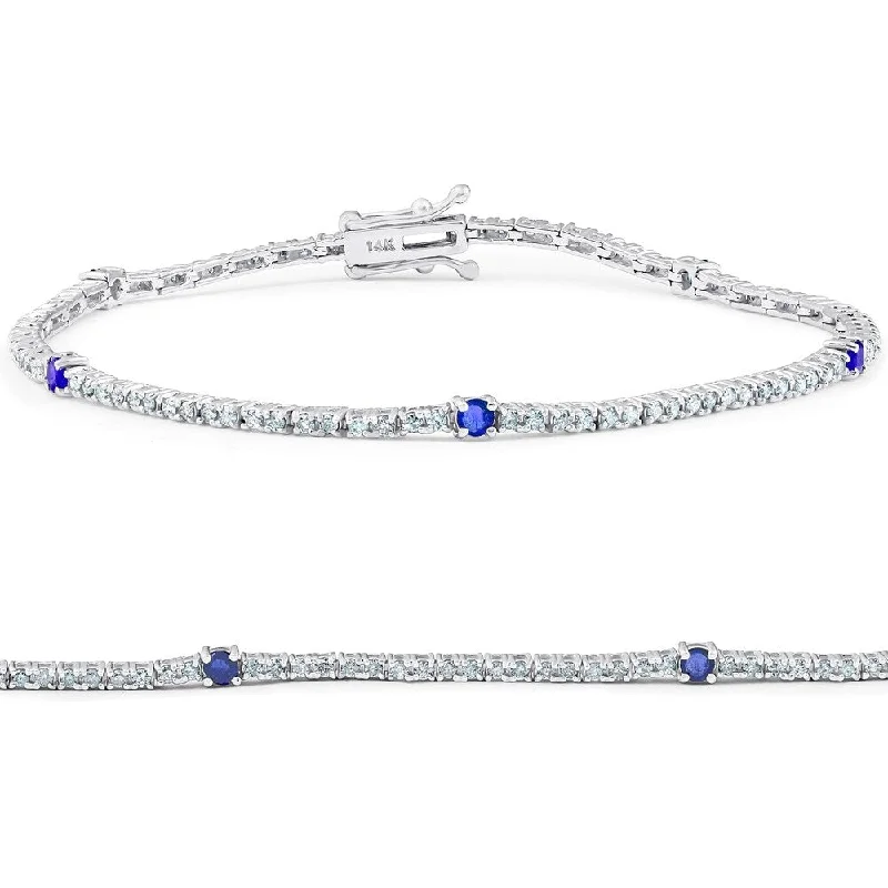 refined lattice bracelet-14k White Gold 1 1/10ct Diamond/ Blue Sapphire 7-inch Tennis Bracelet