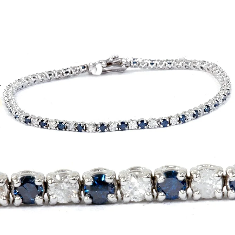 chiseled gemstone bracelet-14K White Gold 3 ct White & Blue Diamond Tennis Bracelet 7"