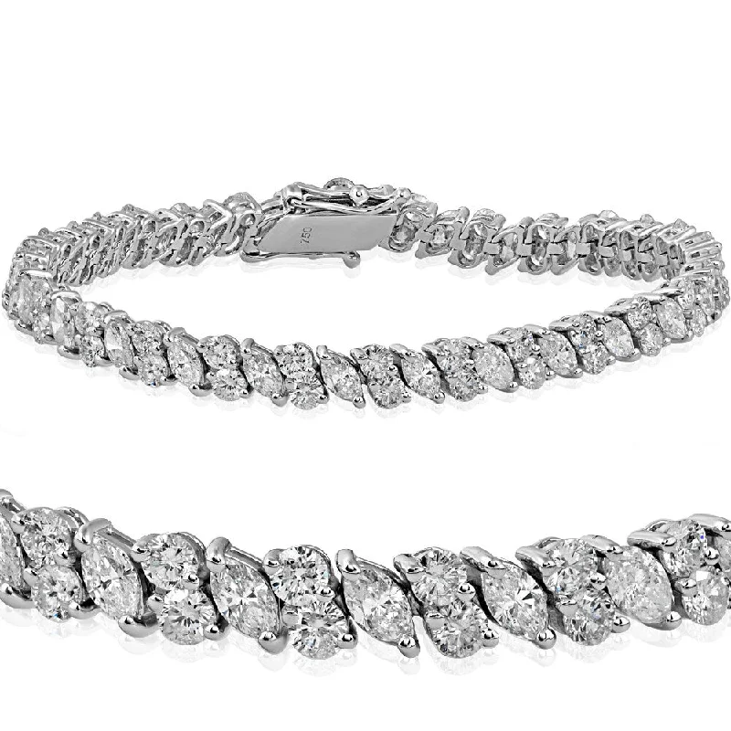 bronze bangle bracelet-18k White Gold 7.86 ct TDW Marquise & Round Diamond Tennis Bracelet