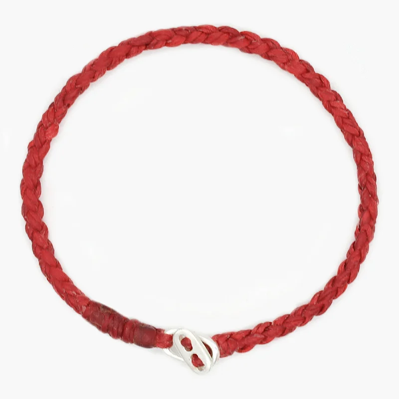 drifter chic bracelet-4mm Braided Bracelet With Sterling Silver Clasp (Red)