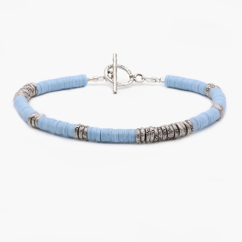 drifter beaded bracelet-4mm Vinyl "Rodeo" Bracelet (Light Blue/Silver)