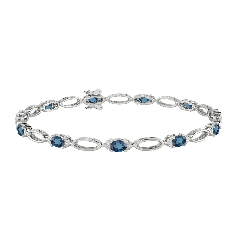 extravagant cuff bracelet-5.90 Carat Natural London Blue Topaz and White Zircon Link Bracelet in Sterling Silver