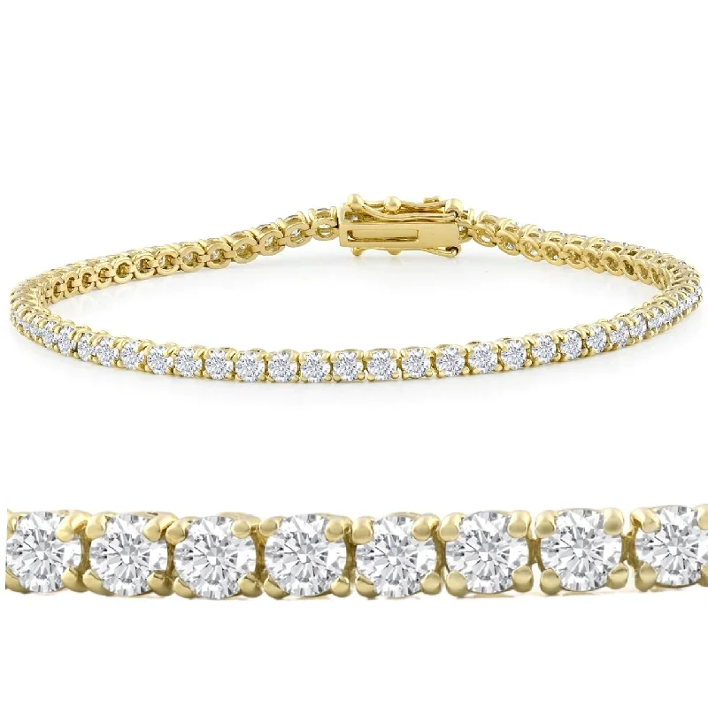 sprig charm bracelet-5ct Diamond Tennis Bracelet Yellow Gold 7"