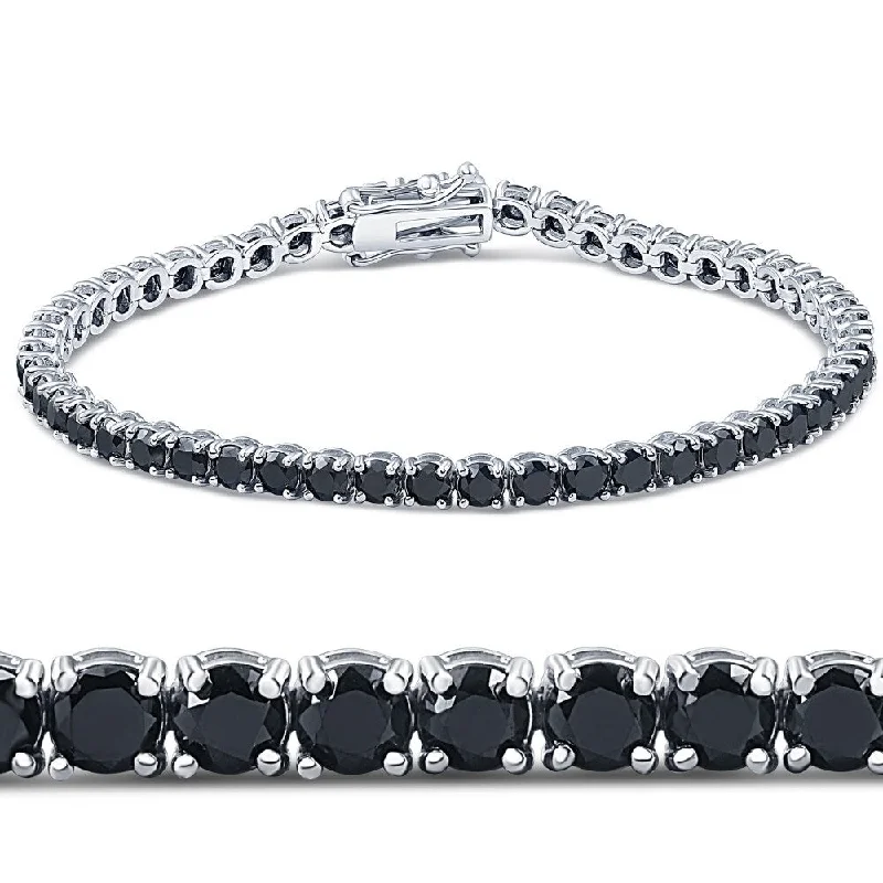 adaptable birthstone bracelet-7 1/4 Ct Black Diamond Tennis Bracelet 14k White Gold 7"