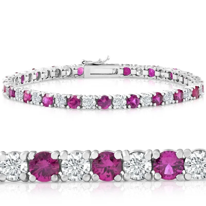 gothic emerald chain bracelet-9 1/2 ct Genuine Ruby & Diamond Tennis Bracelet 14K White Gold