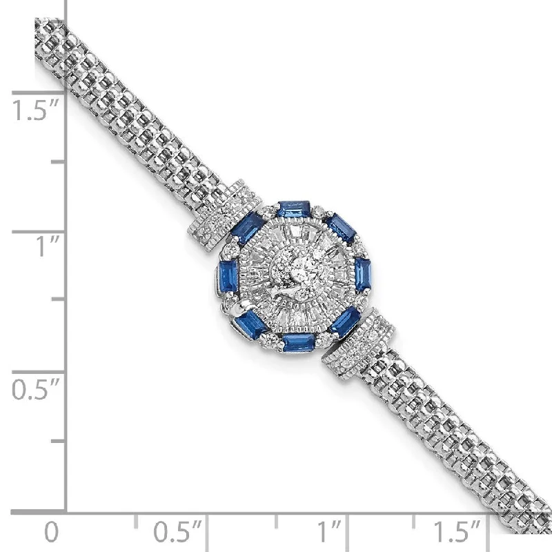 night diamond bracelet-925 Sterling Silver Rhodium-plated Blue & White Cubic Zirconia Bracelet, 7" (W-3.97mm)