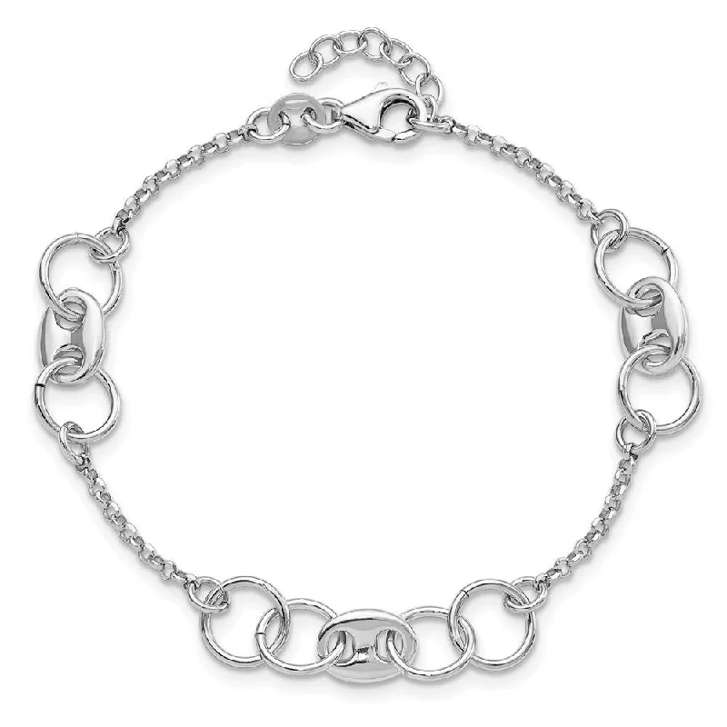 adaptable gemstone bracelet-925 Sterling Silver Rhodium-plated Fancy Circles Bracelet, 7" w/0.5in Extender