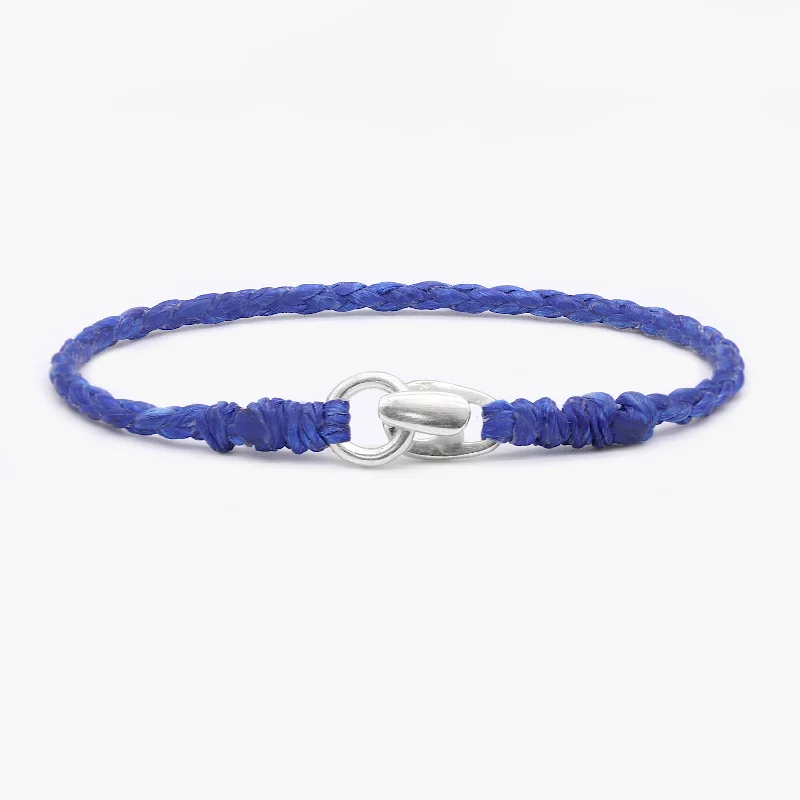 slender couple bracelet-Braided "Antibes" Bracelets With Silver Clasp (Navy Blue)