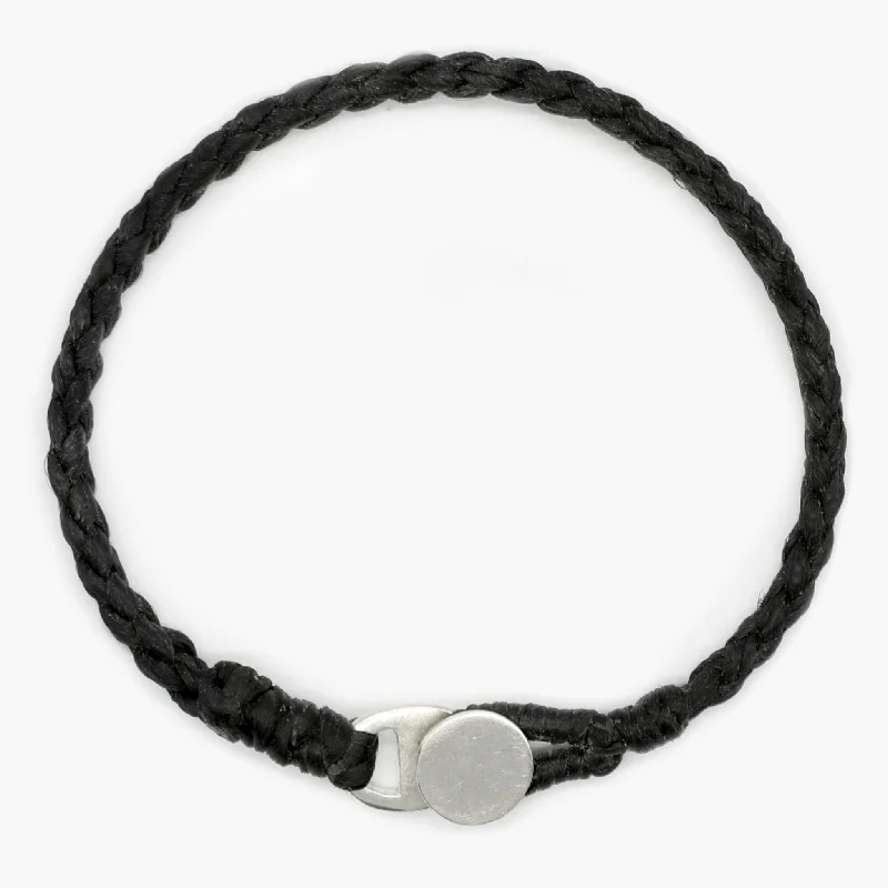 ripple-shaped bracelet-Braided Bracelet With Silver Button (Black)