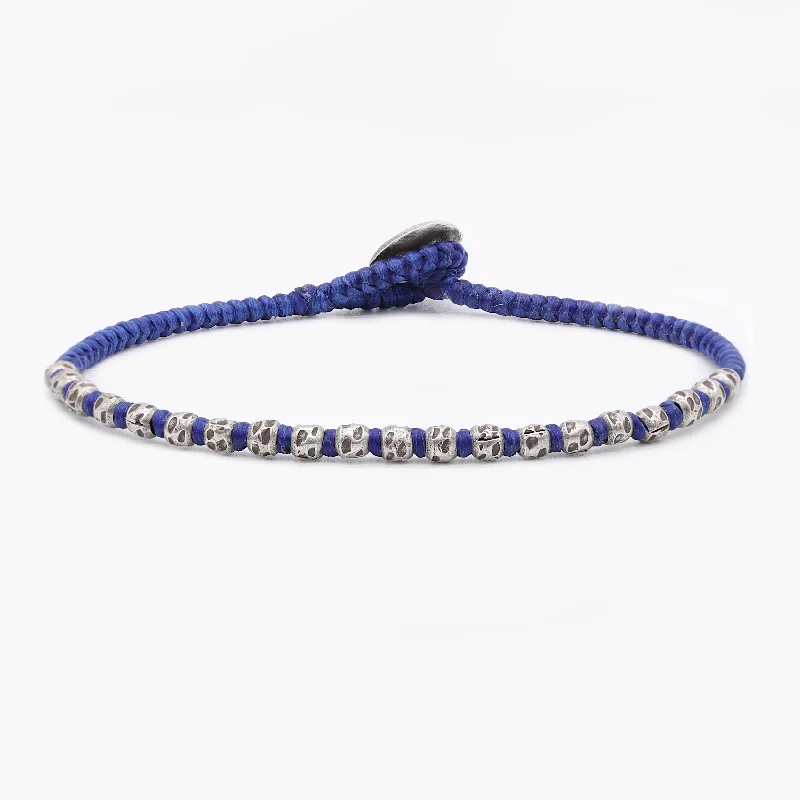 retro pearl chain bracelet-Braided "Kamasan" Silver Bracelet (Blue)