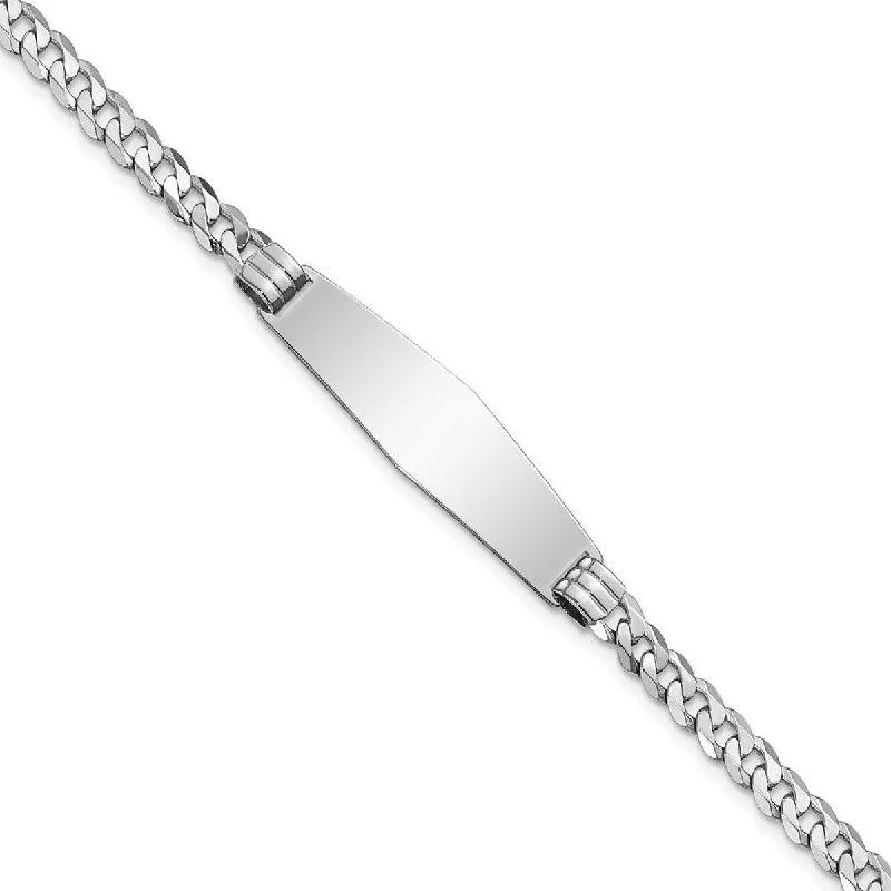 sturdy silver bracelet-Curata 10mm 14k White Gold Engravable Flat Curb Link Soft Diamond Shape ID Bracelet