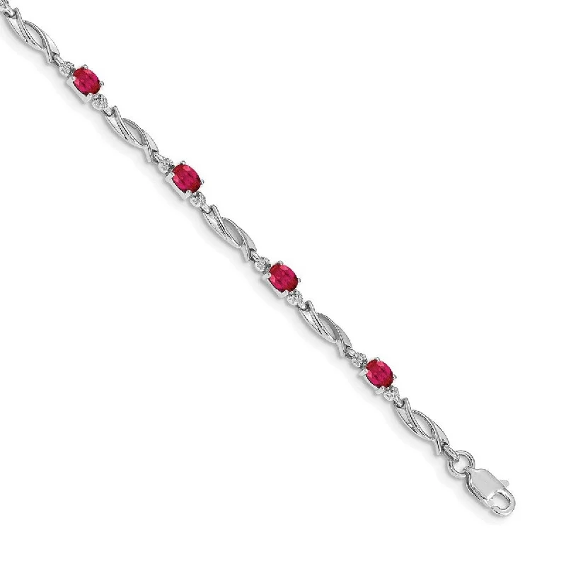 raw sapphire bracelet-Curata 14k White Gold With Diamond and Composite Ruby Gemstone Bracelet