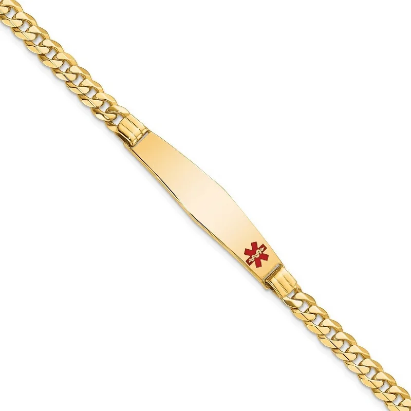 pearl interlocked bracelet-Curata 14k Yellow Gold 9.5mm Engravable Medical Red Enamel Curb ID Bracelet