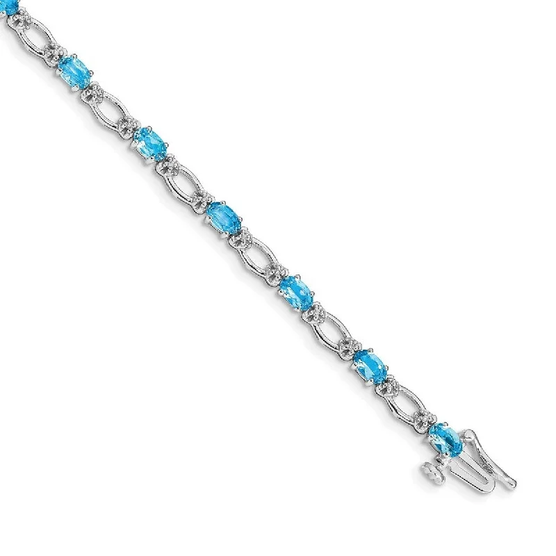 drifter morganite bracelet-Curata 3.5mm 14k White Gold Diamond and Blue Topaz Bracelet