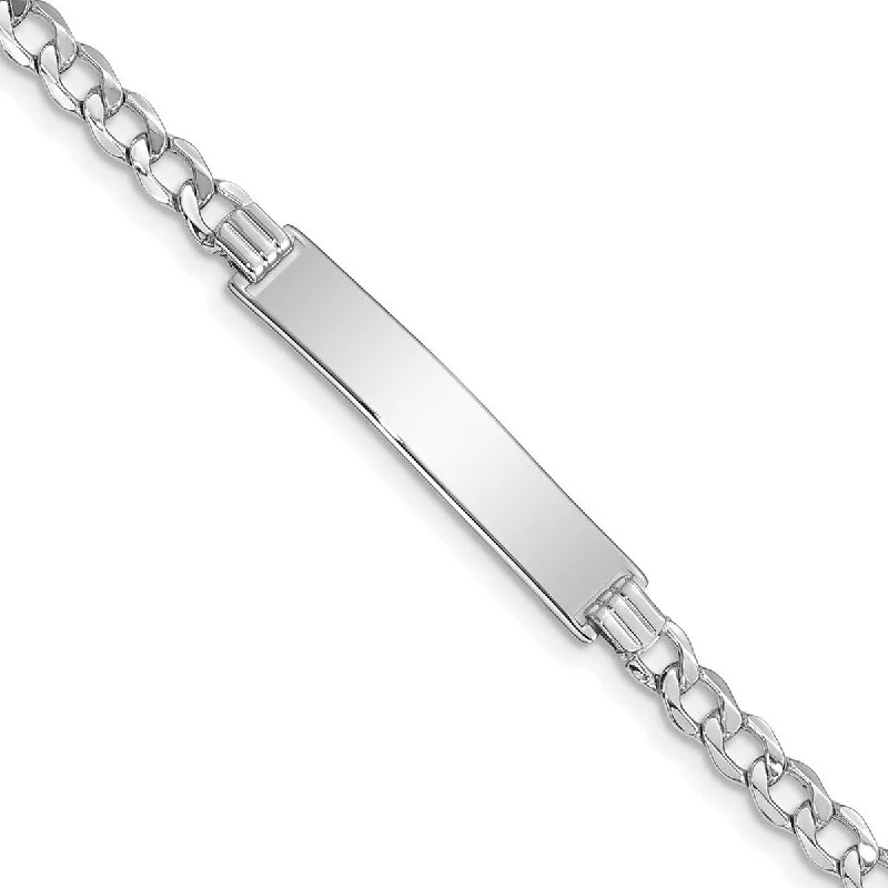 slender gold bracelet-Curata 5.2mm 14k White Gold Engravable Polished ID With Semi solid Miami Curb Bracelet