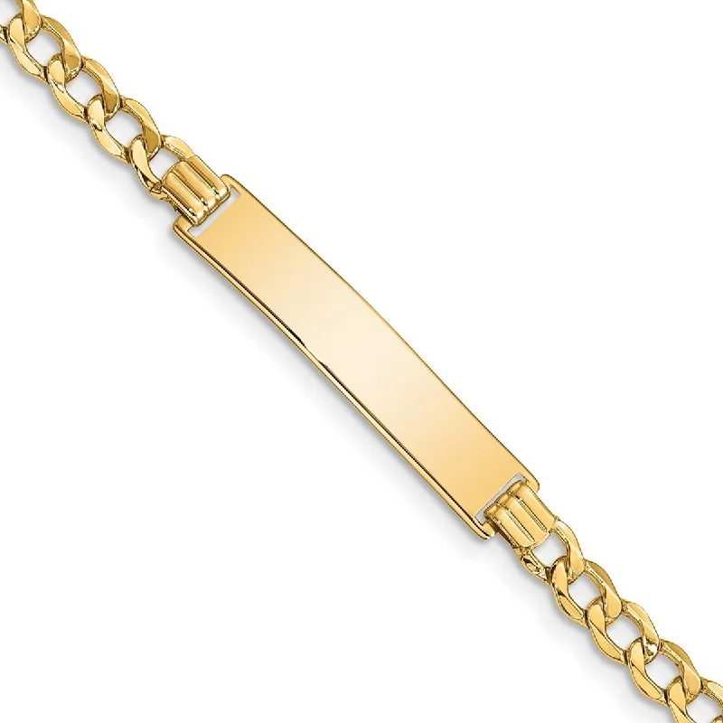 extravagant silver bracelet-Curata 6.63mm 10k Yellow Gold Engravable Semi solid Curb Link ID Bracelet