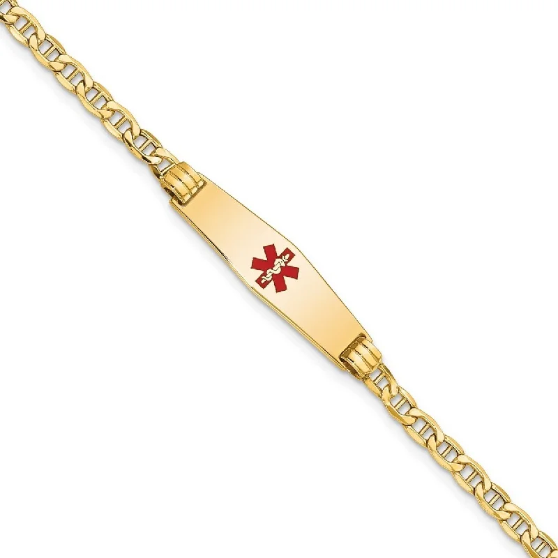 sculpted couple bracelet-Curata 7.5mm 14k Engravable Medical Soft Diamond Shape Red Enamel ID W Semi solid Nautical Ship Mariner Anchor Bracelet