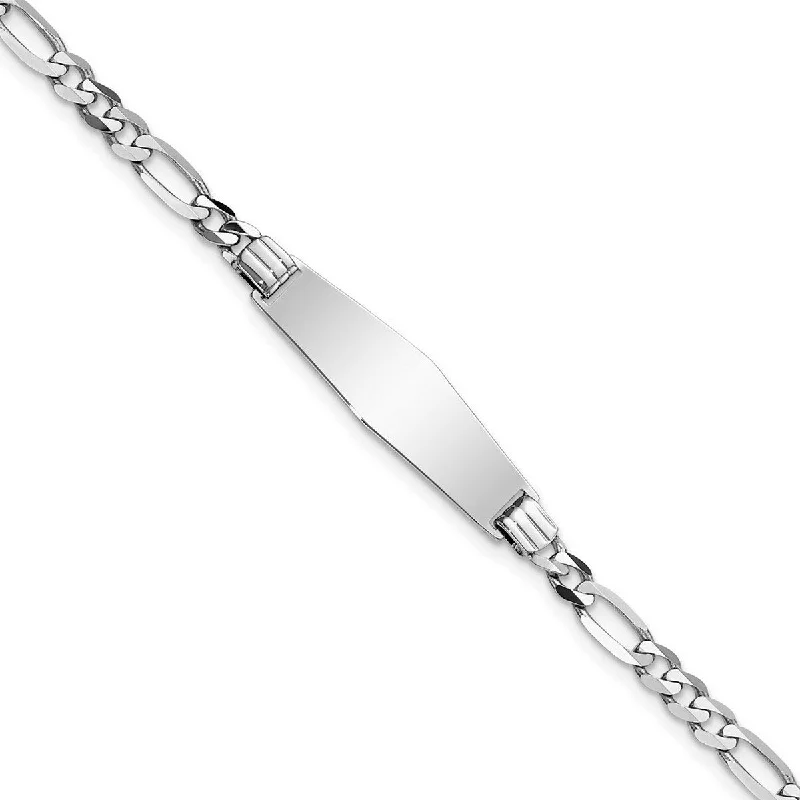 drifter moon bracelet-Curata 7.5mm 14k White Gold Engravable Figaro Link Soft Diamond Shape ID Bracelet