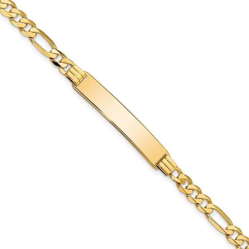 glowing gold bracelet-Curata 7mm 14k Yellow Gold Engravable Flat Figaro Link ID Bracelet