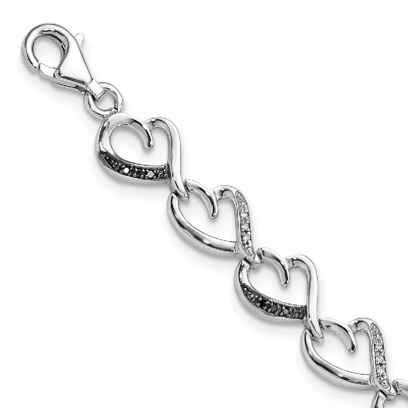 tech night bracelet-Curata 925 Sterling Silver Fancy Lobster Closure Black and White Diamond Bracelet