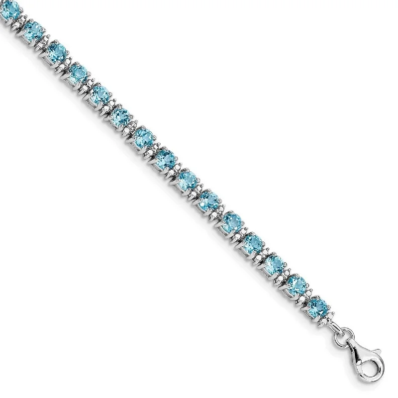 gleaming charm bracelet-Curata 925 Sterling Silver Polished Fancy Lobster Closure Blue Topaz and Diamond Bracelet