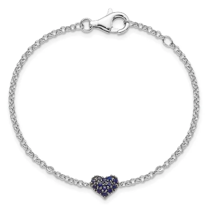 rose gold seven-layer bracelet-Curata 925 Sterling Silver Polished Fancy Lobster Closure Diamond and Sapphire Love Heart Bracelet