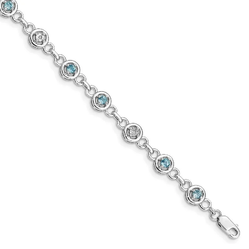 adaptable charm bracelet-Curata 925 Sterling Silver Polished Lobster Claw Closure Blue Topaz and Diamond Bracelet