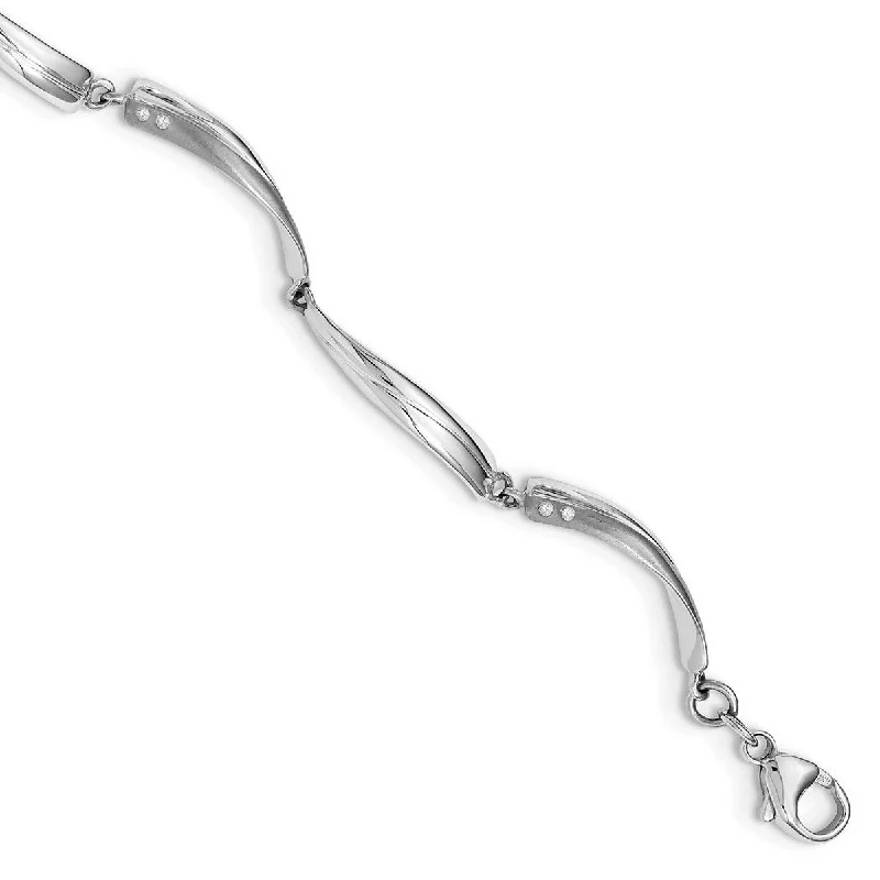 sprig charm bracelet-Curata Polished and satin Lobster Claw Closure White Ice Satin .04ct. Diamond Bracelet 7.5 Inch