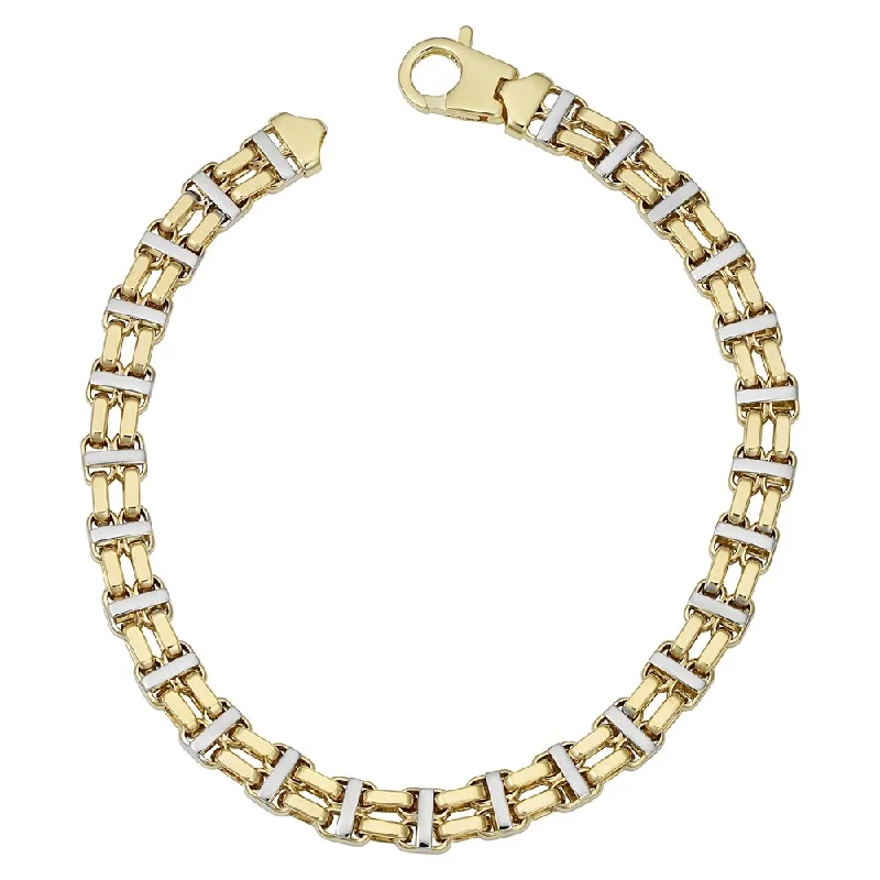 gothic diamond bracelet-Fremada 14k Two-tone Gold 6.2 millimeter Railroad Bracelet (8.5 inches)