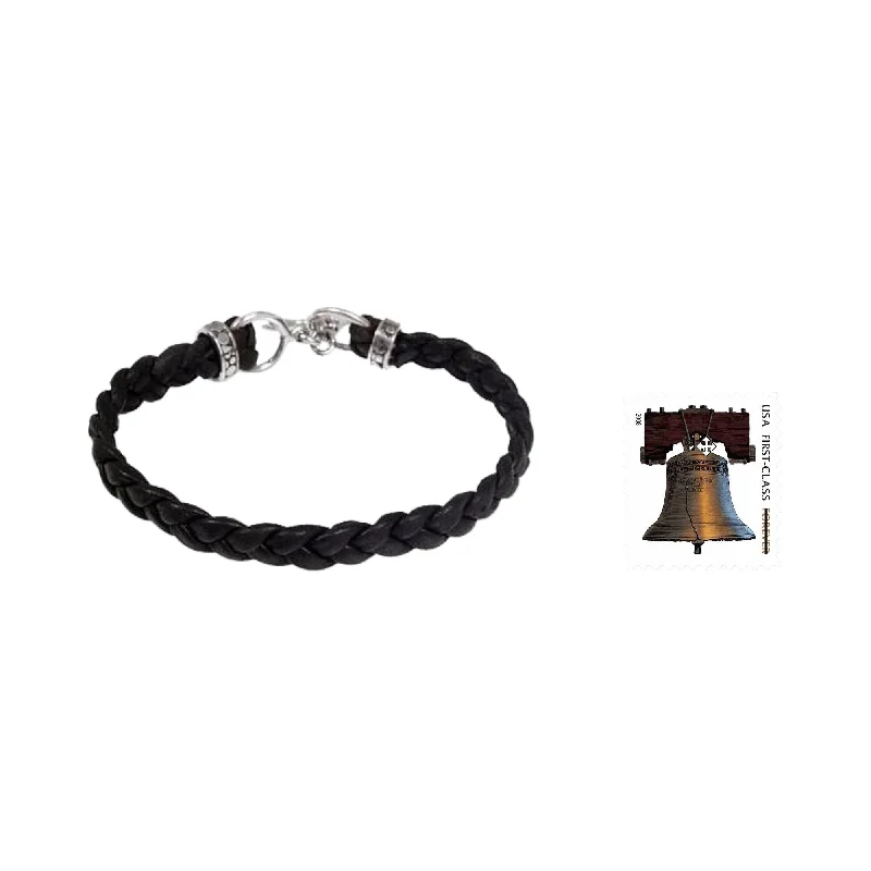 ripple gemstone bracelet-Handmade Braided Leather 'Time' Men's Bracelet (Indonesia)