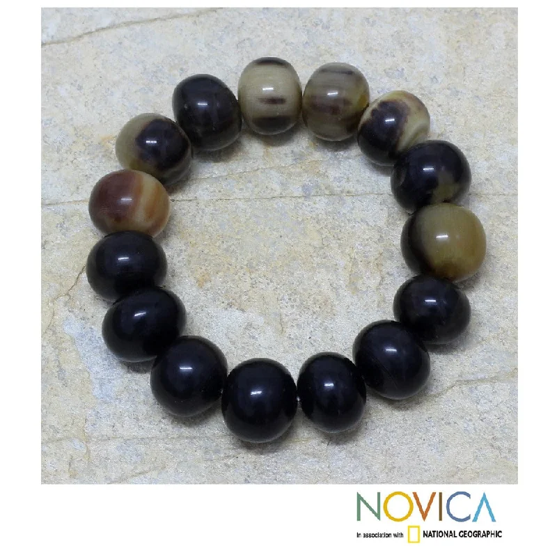 ripple gemstone bracelet-Handmade Bull Horn Men's 'Ada King' Bracelet (Ghana)