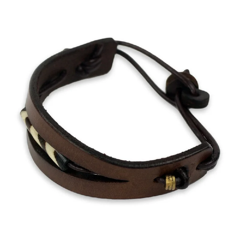 retro turquoise bracelet-Handmade Men's Leather 'Breaking Ground In Brown' Bracelet (Ghana)