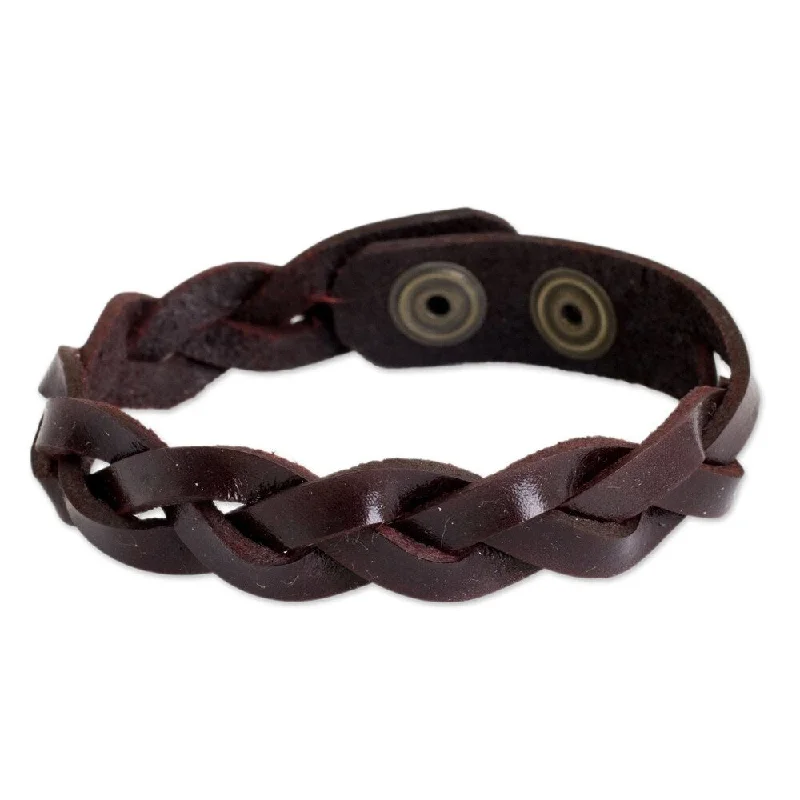 ocean blue bracelet-Handmade Men's Leather 'Cordovan Rope' Bracelet (Thailand)