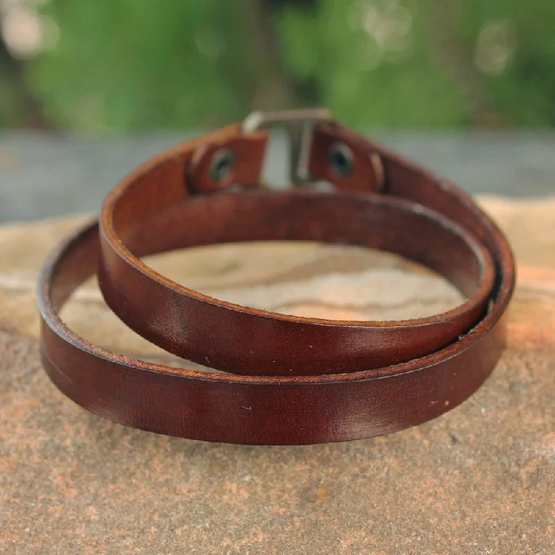 retro garnet bracelet-Handmade Men's Leather 'Enigma in Brown' Bracelet (Thailand)