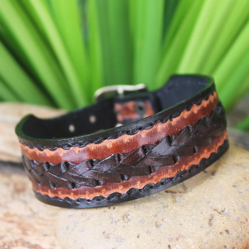 topaz chain bracelet-Handmade Men's Leather 'Explorer' Bracelet (Thailand)