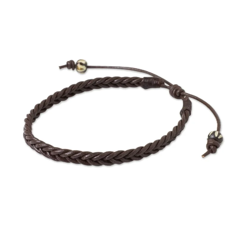 seven-stone bracelet-Handmade Men's Leather 'Single Brown Braid' Bracelet (Thailand)