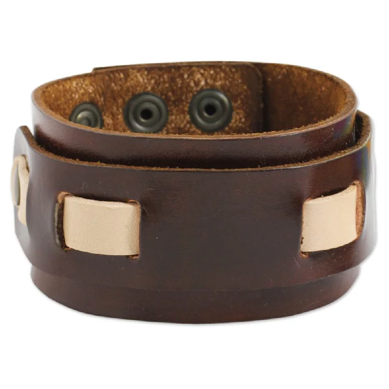 ripple-shaped charm bracelet-Handmade Men's Leather 'Voyager' Wristband Bracelet (Thailand)