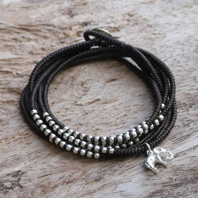 tech matte bracelet-Handmade Silver 'Amazing Elephant in Brown' Bracelet (Thailand)