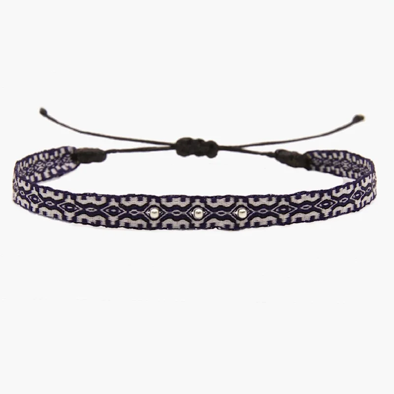 distressed statement bracelet-Handmade Silver  Purnama Bracelet 88 (Navy Blue/White)