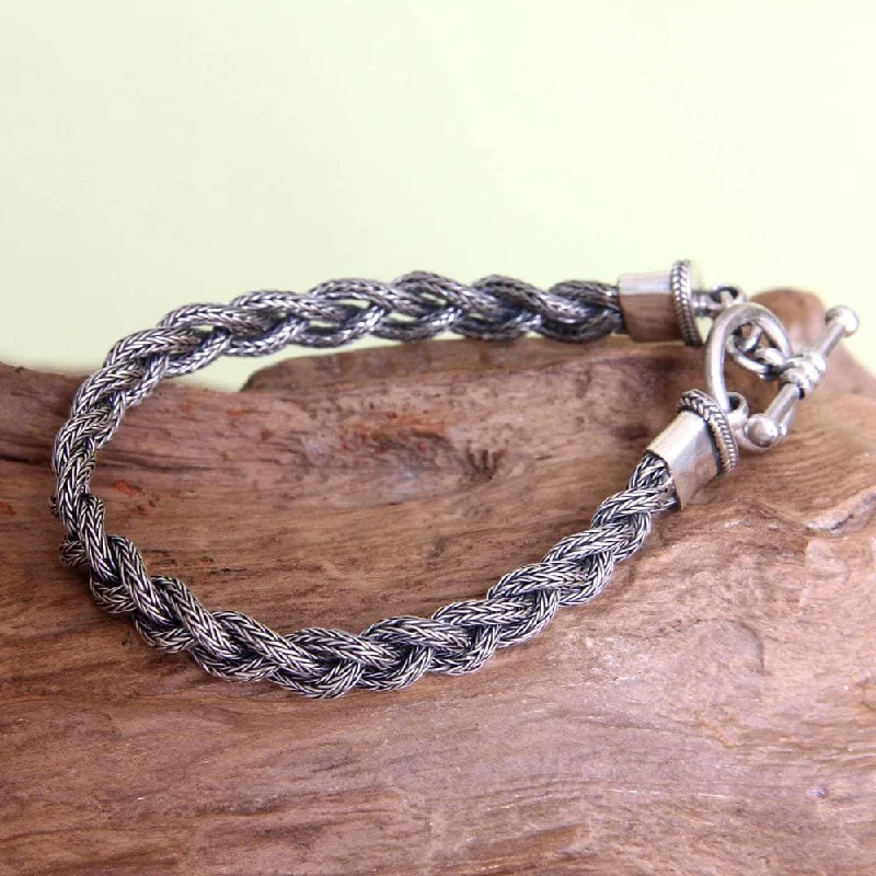 sprig sapphire bracelet-Handmade Sterling Silver Men's Naga Braid Bracelet (Indonesia)