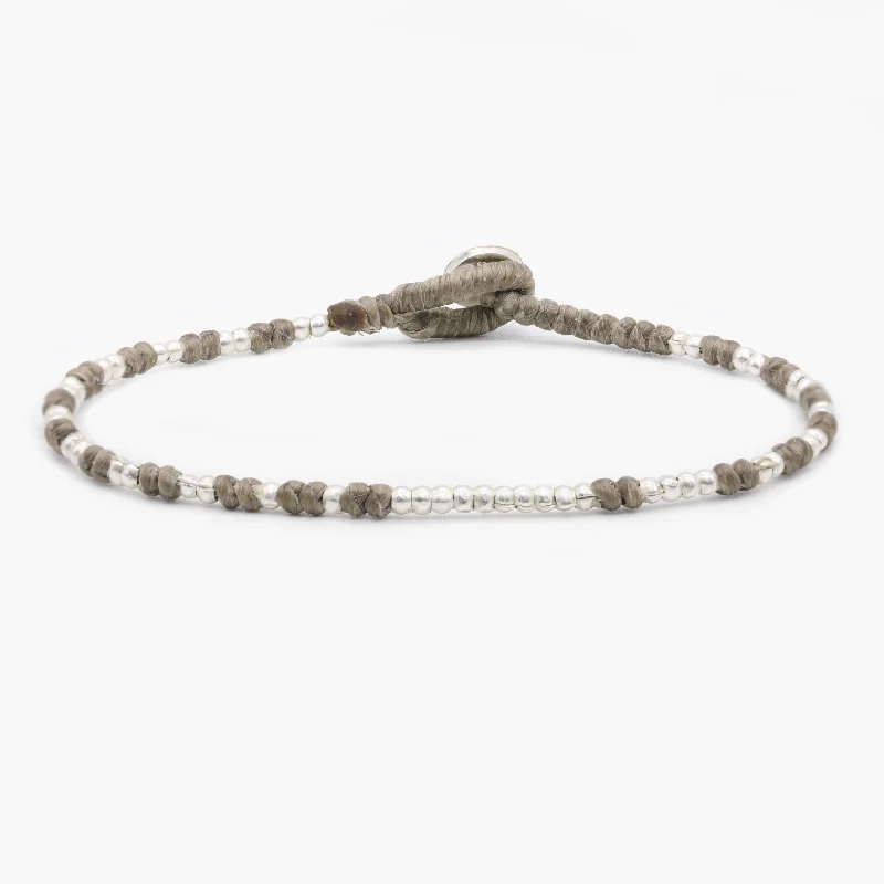 sprig beaded bracelet-Knot Silver Beads Bracelet (Light Brown)