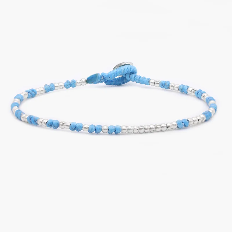 sturdy gemstone bracelet-Knot Silver Beads Bracelet (Santorini Blue)