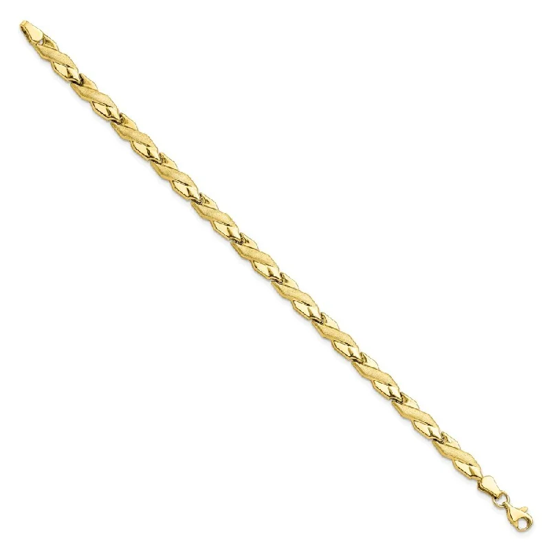 sturdy silver bracelet-Leslie's 10k Yellow Gold and Brushed Bracelet, 7" (W-5mm)