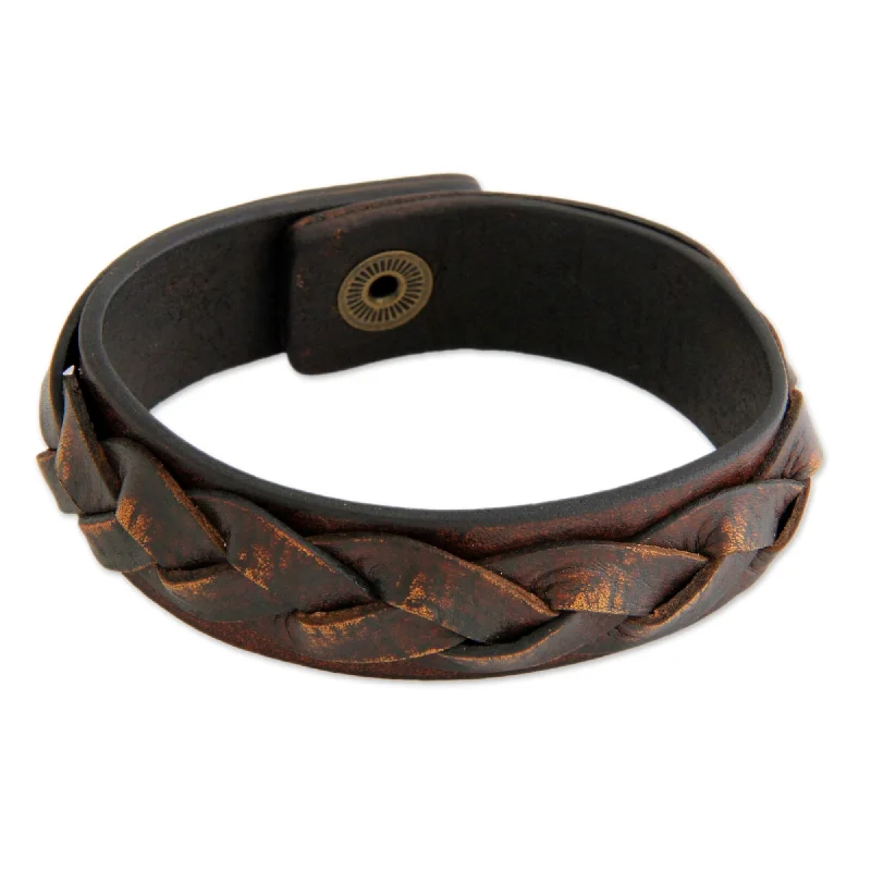 adaptable infinity bracelet-Men's Distressed Leather Bracelet, 'Sumatra Journeys' (Indonesia)