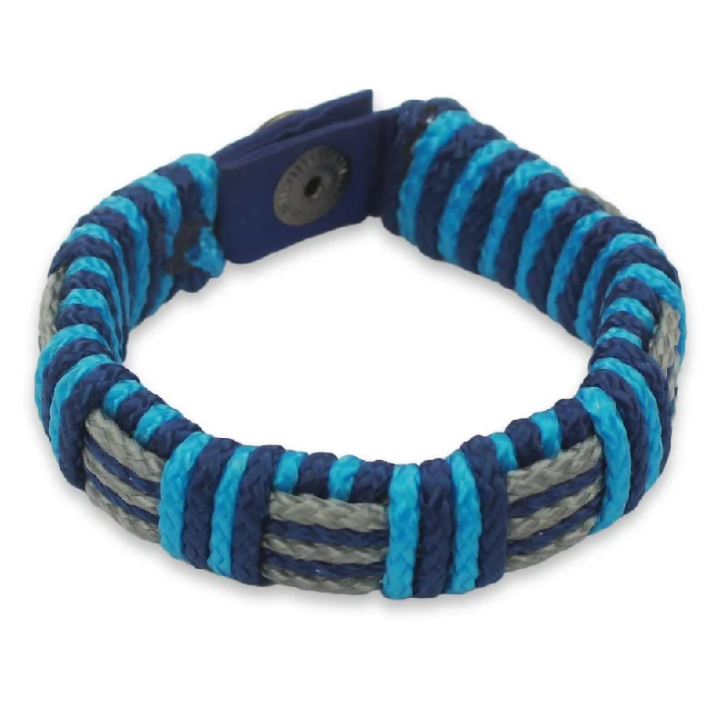 sprig sapphire bracelet-Men's Wristband Bracelet, 'Blue Kente' (Ghana)