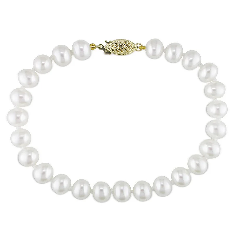 ripple-shaped bangle bracelet-Miadora 14k Yellow Gold Baroque-Shaped Cultured Freshwater Pearl Bracelet (6.5-7 mm)