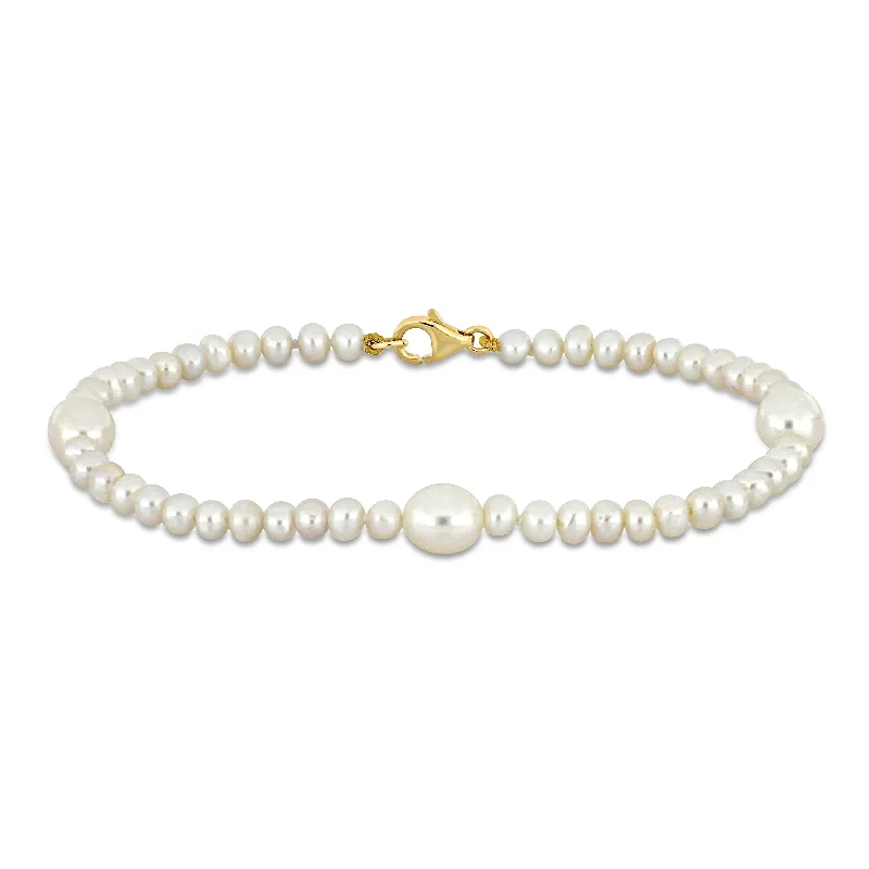 slender cuff bracelet-Miadora 3.5-7mm Cultured Freshwater Pearl Station Bracelet in 10k Yellow Gold-7.25 in