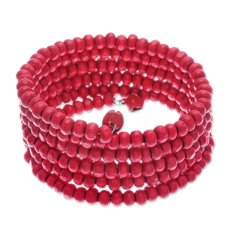 pearl coiled bracelet-Novica Handmade Crimson Spin Wood Beaded Wrap Bracelet (1 In)