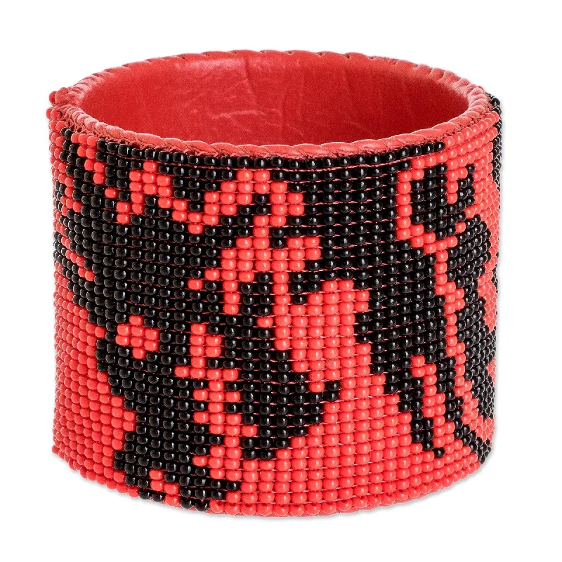 interlocked love bracelet-Novica Handmade Dragon Encounter Beaded Leather Cuff Bracelet