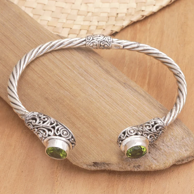 rose gold interlocked bracelet-Novica Handmade Green Royal Seal Peridot Cuff Bracelet